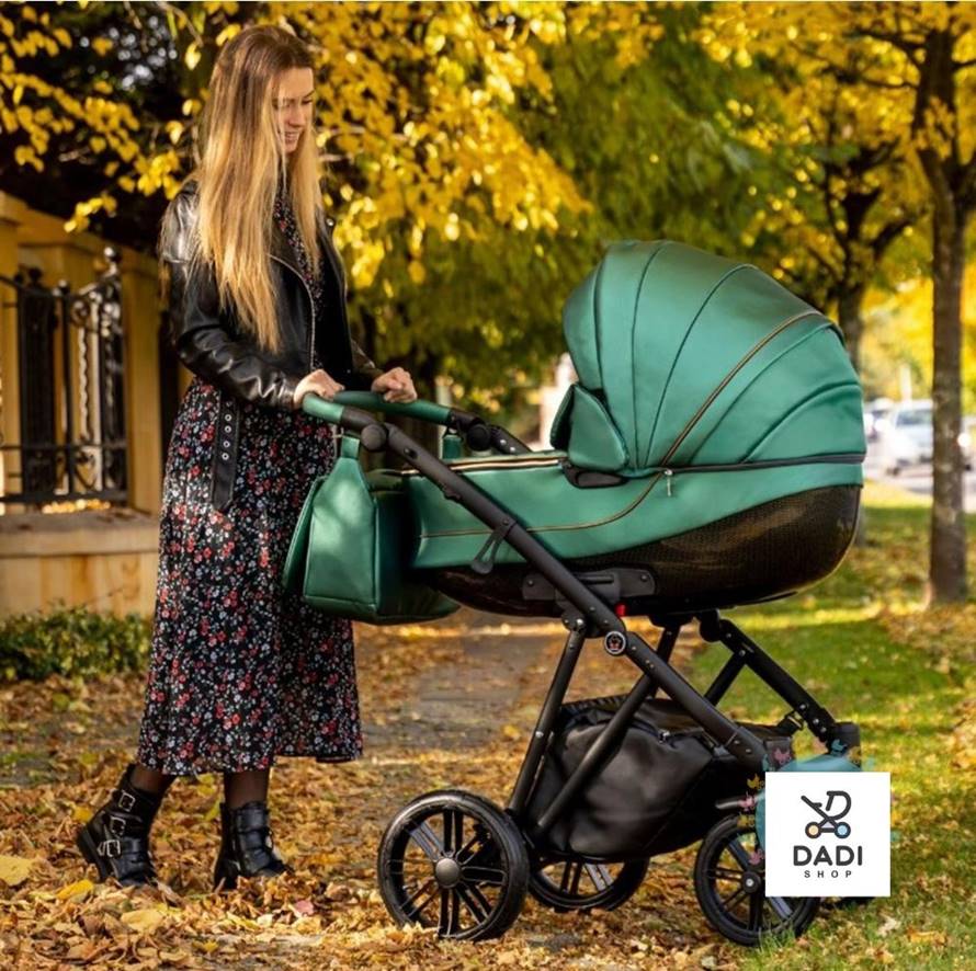 Wózek dziecięcy 3w1 Camarelo Zeo Eco 04 w odcieniu butelkowej zieleni – elegancka prezentacja podczas spaceru, styl i wygoda dla mamy i maluszka
